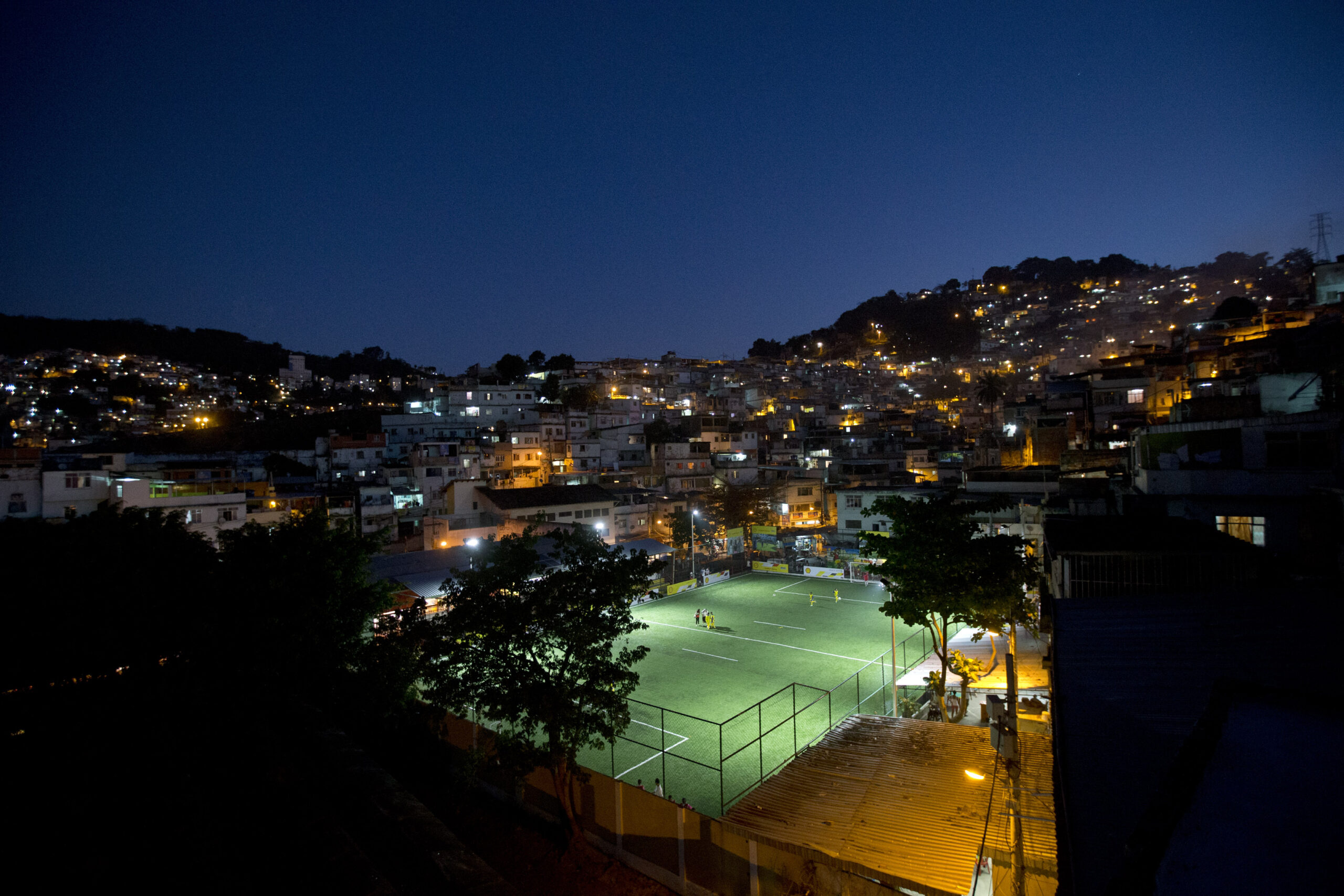 Action on the field powers lights at soccer field