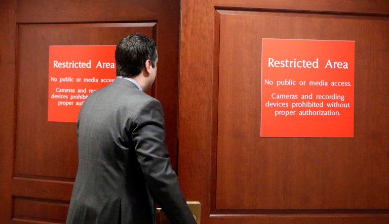 In this photo from Feb. 5, House Intelligence Committee Chairman Rep. Devin Nunes, R-Calif., arrives for the a closed-door meeting on Capitol Hill in Washington. A memo released by Republicans on the committee alleged that intelligence officials in the Justice Department and FBI abused the system in how the federal government obtained a warrant to surveil ex-Trump campaign adviser Carter Page. (AP Photo/Alex Brandon)