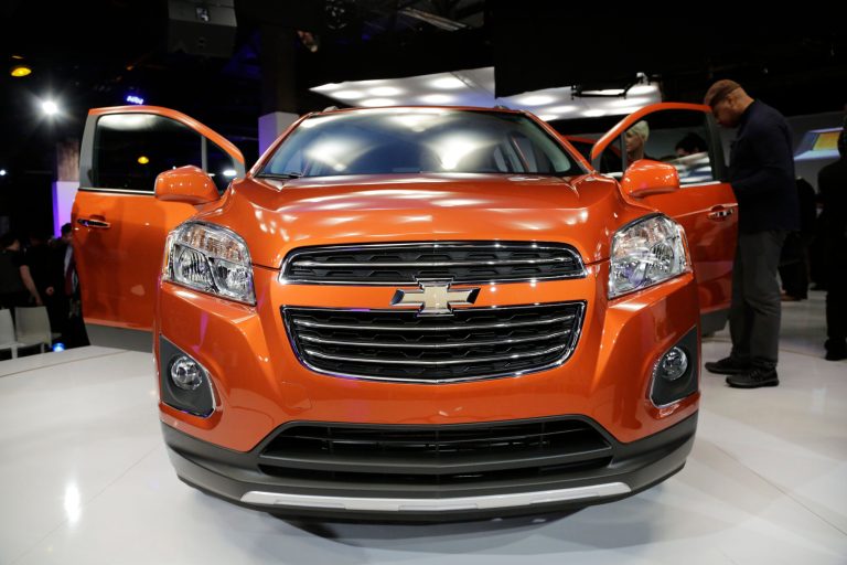 General Motors introduces the 2015 Chevrolet Trax at the New York International Auto Show, Tuesday, April 15, 2014 in New York. The Chevrolet Trax will go on sale in the U.S. and China early next year. (AP Photo/Mark Lennihan)