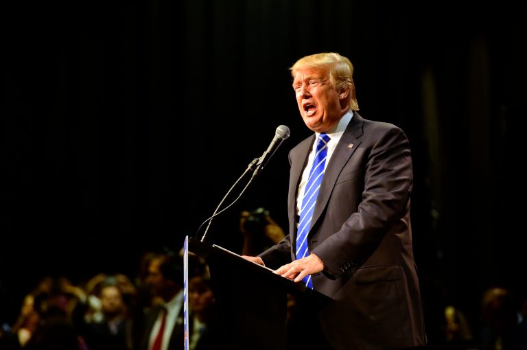 Republican presidential candidate Donald Trump speaks during a rally at the TD Convention Center, Thursday, Aug. 27, 2015, in Greenville, S.C. (AP Photo/Richard Shiro)