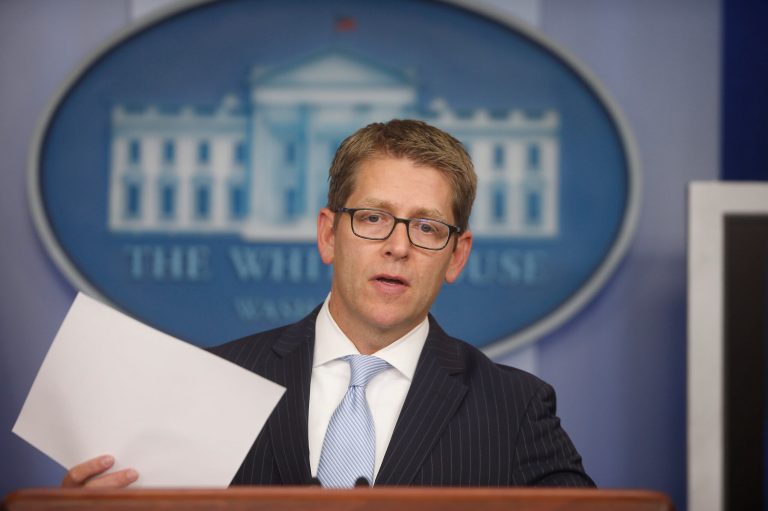 White House Press Secretary Jay Carney speaks at the daily press briefing at the White House in Washington, Wednesday, Oct. 2, 2013, where he took questions on President Barack Obama's meeting with financial services leaders regarding the debt ceiling and the government shutdown. (AP Photo/Charles Dharapak)