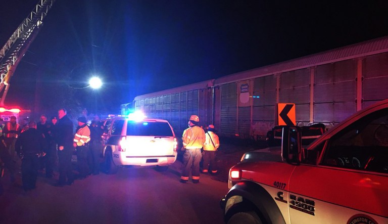 Emergency responders work at the scene of a crash between an Amtrak passenger train and a CSX freight train Sunday, Feb. 4, 2018 in Cayce, S.C. The crash left multiple people dead and dozens of people injured. (Lexington County Sheriff's Department via AP)