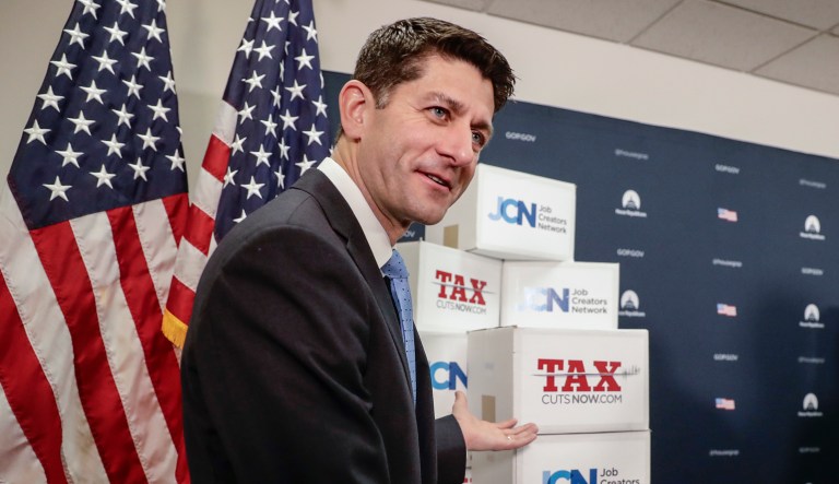 Speaker of the House Paul Ryan, R-Wis., on Tuesday showed off boxes of petitions supporting the Republican tax reform bill that is set for a vote later this week. In spite of those boxes, there are still some leaders in the Republican Party who are wary about the legislative package, or opposed to it altogether. (AP Photo/J. Scott Applewhite)