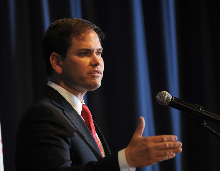 ALTOONA, IA - NOVEMBER 17:  U.S. Sen. Marco Rubio (R-FL) speaks at a combination fundraiser and birthday party for Iowa Gov. Terry Branstad, on November 17, 2012 in Altoona, Iowa. Branstad turned 65 this year. (Photo by Steve Pope/Getty Images)
