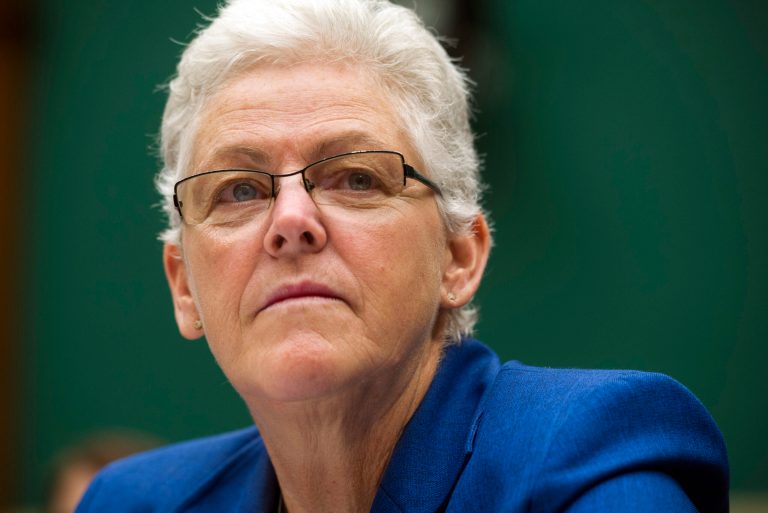 FILE - In this Sept. 18, 2013 file photo, EPA administrator Gina McCarthy testifies on Capitol Hill, in Washington. McCarthy denyied Republican claims that the agency delayed formal publication of rules intended to limit carbon pollution from new power plants for political reasons. (AP Photo/Cliff Owen, File)