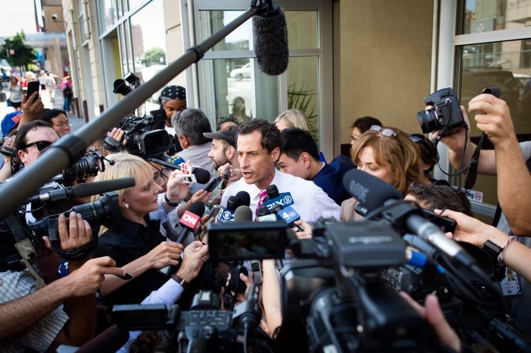 New York City mayoral candidate Anthony Weiner is facing media scrutiny amid a sex scandal. (AP Photo/John Minchillo)