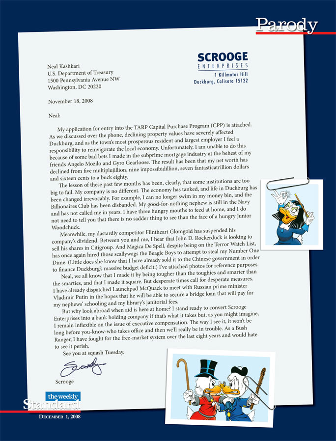 Scrooge McDuck writes to the Treasury