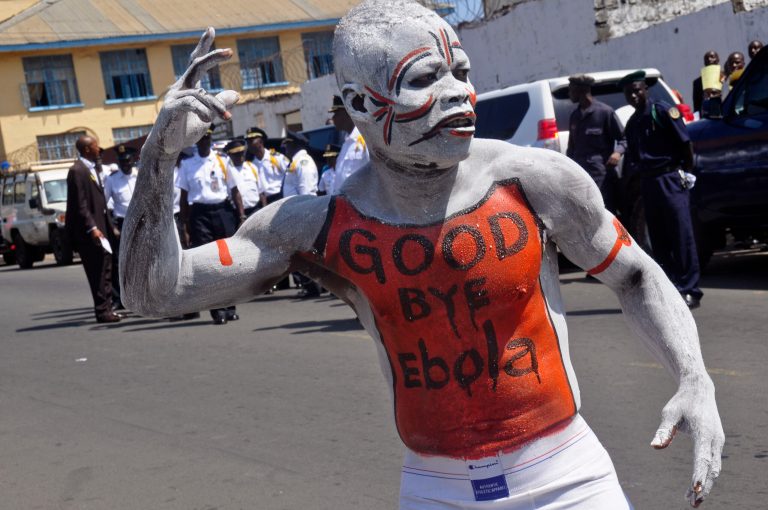 A man takes part in the celebrations to mark Liberia being an Ebola free nation in Monrovia, Liberia, Monday, May 11, 2015. (AP Photo)Â 