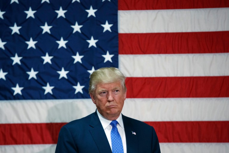 Trump's fall from grace comes less than a month after he pulled even with or ahead of Clinton in national polls. (AP Photo/ Evan Vucci)