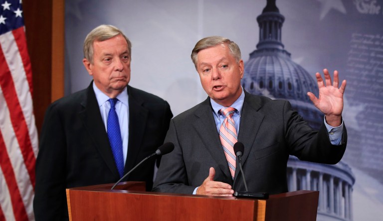 The White House has said the deal proposed primarily by Sens. Lindsey Graham, R-S.C., and Dick Durbin, D-Ill., would have provided too little funding for the southwest border wall and would have made few changes to family migration policies. (AP Photo/Manuel Balce Ceneta, File)