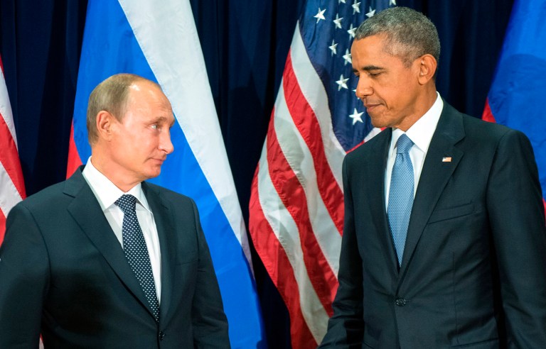 President Obama spoke with Russian President Vladimir Putin by phone Saturday. (Sergey Guneyev/RIA-Novosti, Kremlin Pool Photo via AP)