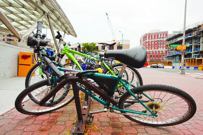 Bikes in racks at the Clarendon Metro Station (Andrew Harnik/Examiner)
