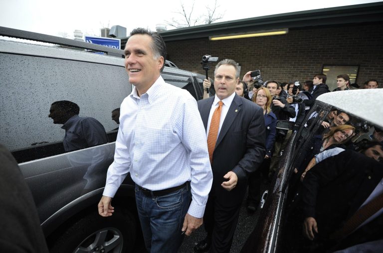 GILBERT, SC - JANUARY 20: Republican presidential candidate and former Massachusetts Gov. Mitt Romney holds a campaign rally at Harmon Tree Farm on January 20, 2012 in Gilbert, South Carolina. Romney continues to campaign for votes in South Carolina ahead of their primary on January 21st. (Photo by Charles Ommanney/Getty Images)