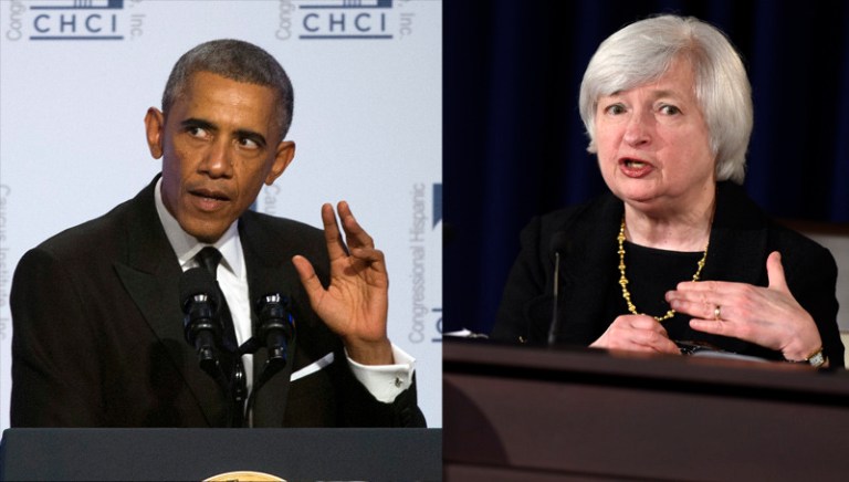 President Obama and Fed Chair Yellen will meet Monday to discuss the economy and implementation of new Wall Street reform rules.&nbsp;(AP Photo/Susan Walsh, Cliff Owen)