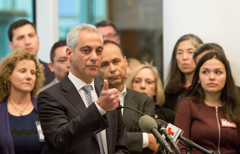 Chicago Mayor Rahm Emanuel said the outcome of the U.S. presidential election will not impact Chicago's commitment as a sanctuary city for immigrants. (AP Photo/Teresa Crawford)