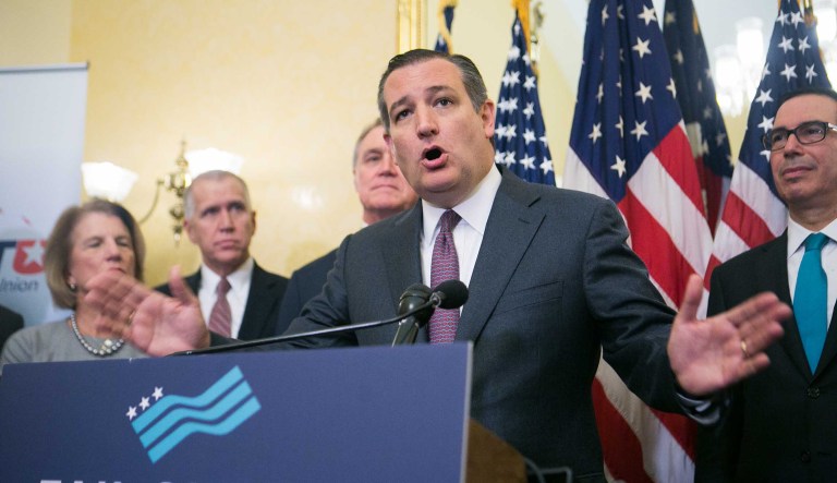 Sens. Ted Cruz, R-Texas, and John Hoeven, R-N.D., confirmed to reporters that the Senate version of the tax reform bill will not repeal the adoption tax credit, as opposed to the House version. (Graeme Jennings / Washington Examiner)