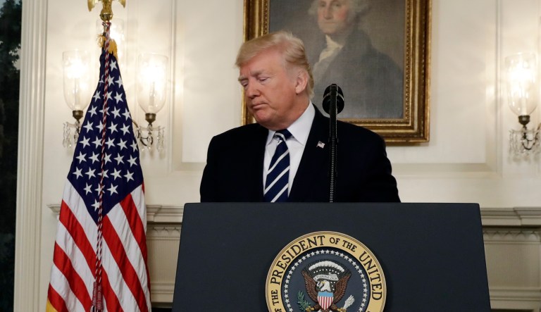 President Trump makes a statement about the mass shooting in Las Vegas, Monday, Oct. 2, 2017 at the White House in Washington. 