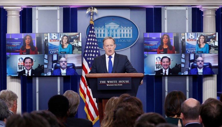 The White House has taken questions via Skype with progressively less frequency over President Trump's first four months. (AP Photo/Carolyn Kaster)