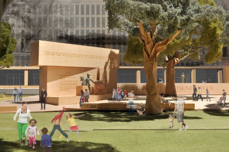 This model Image, provided by Eisenhower Memorial Commission, shows the proposed Dwight D. Eisenhower Memorial to be built in Washington. (AP Photo/Eisenhower Memorial Commission)