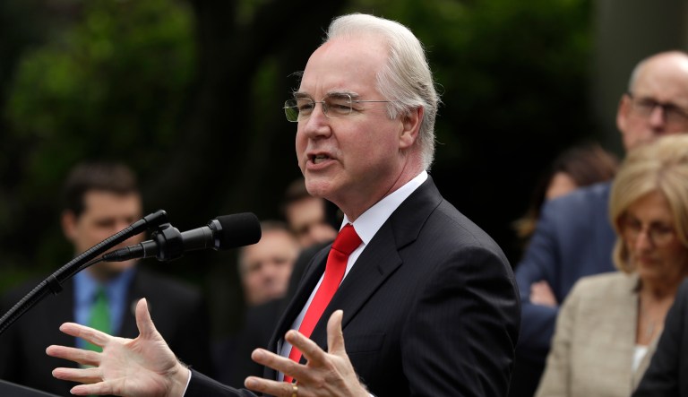 Department officials justified the trips and the jet and said they were the best mode of transportation for Price. (AP Photo/Evan Vucci)