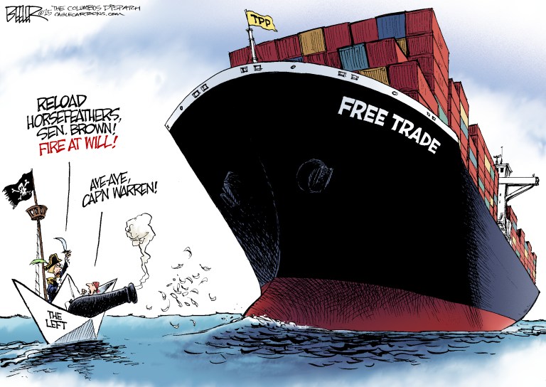 Editorial cartoon: Firing at free trade