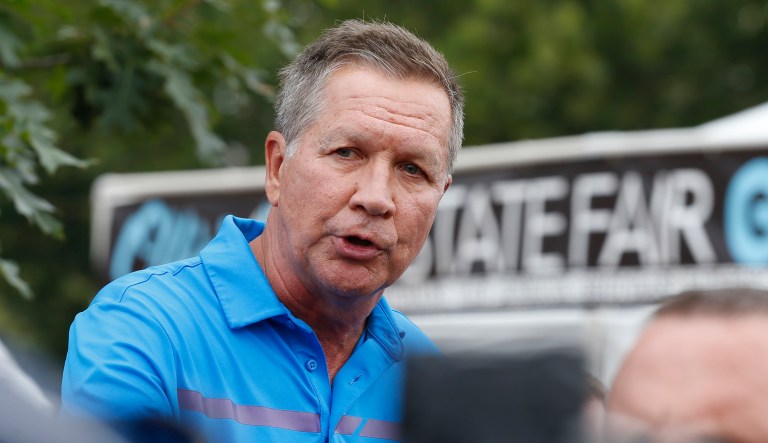 Kasich said he and Democratic Colorado Gov. John Hickenlooper have no plans to challenge President Trump in 2020. (AP Photo/Jay LaPrete)