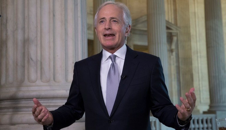 Sen. Bob Corker said he believes Republicans in the Senate are receptive to his idea, which would raise taxes or eliminate deductions if the tax cut bill increased the deficit. (AP Photo/J. Scott Applewhite)