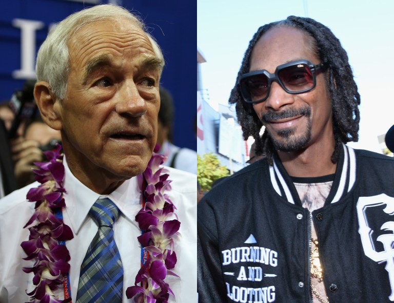 Former U.S. Rep. Ron Paul, left, and rapper Snoop Dogg. (AP Images)