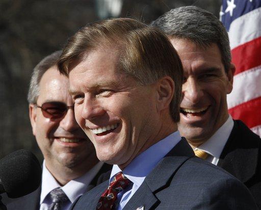 Virginia Gov. Bob McDonnel, center, smiles as he is joined by Lt. Gov. Bill Bolling, left, and Attorney General, Ken Cuccinelli, right, during a press conference with House and Senate Republicans at the Capitol iin Richmond, Va., , Jan.. 10. The 2012 session of the Virginia General Assembly begins Wednesday.