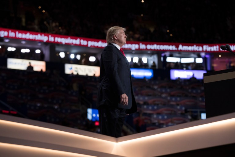 Trump tweets that Kaine, a member of the Democratic establishment, is 'the opposite of what Bernie stands for' (AP Photo/Evan Vucci)