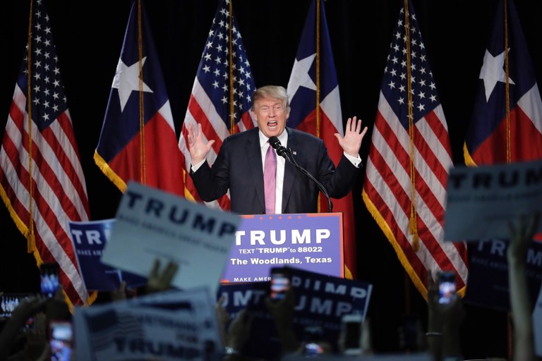 Republican presidential candidate Donald Trump speaks at a rally Friday, June 17, 2016, in the Woodlands, Texas. (AP Photo/David J. Phillip)