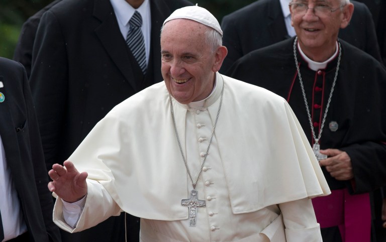 Pope Francis arrives to the Hill of the Cross in Holguin, Cuba, Monday, Sept. 21, 2015. (Ismael Francisco/Cubadebate via AP)