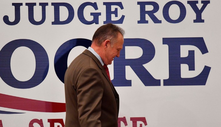 U.S. Senate GOP candidate Roy Moore did not concede defeat to his Democratic opponent Doug Jones in Alabama's special elections Tuesday night. (AP Photo/Mike Stewart)