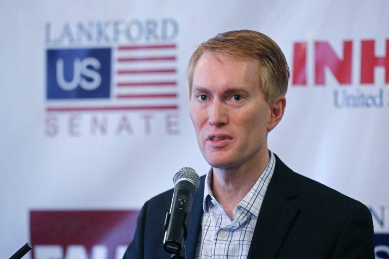 Oklahoma Congressman and U.S. Senate candidate James Lankford gestures as he speaks at a Republican rally in Edmond, Okla, Tuesday, Sept. 2, 2014. (AP/Sue Ogrocki)