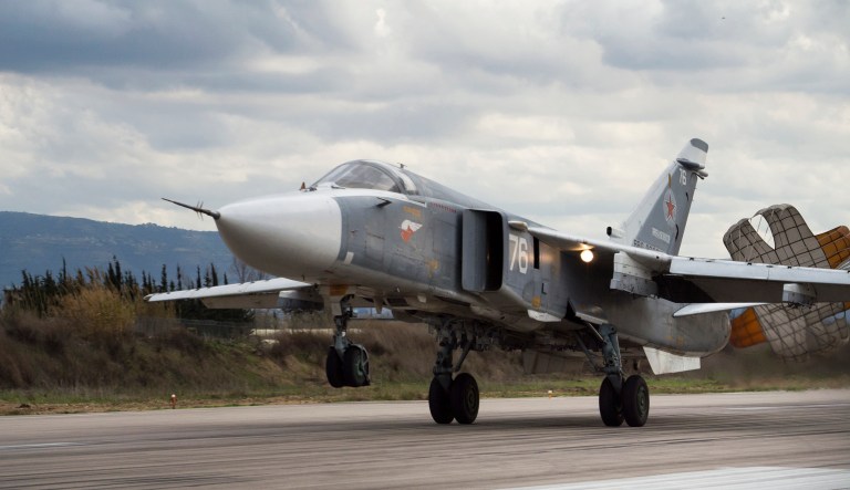 U.S. officials say a pair of Russian Su-24 attack planes buzzed a U.S. Navy destroyer in the Baltic Sea multiple times on April 11 and 12, 2016. (AP Photo/Vladimir Isachenkov, File)