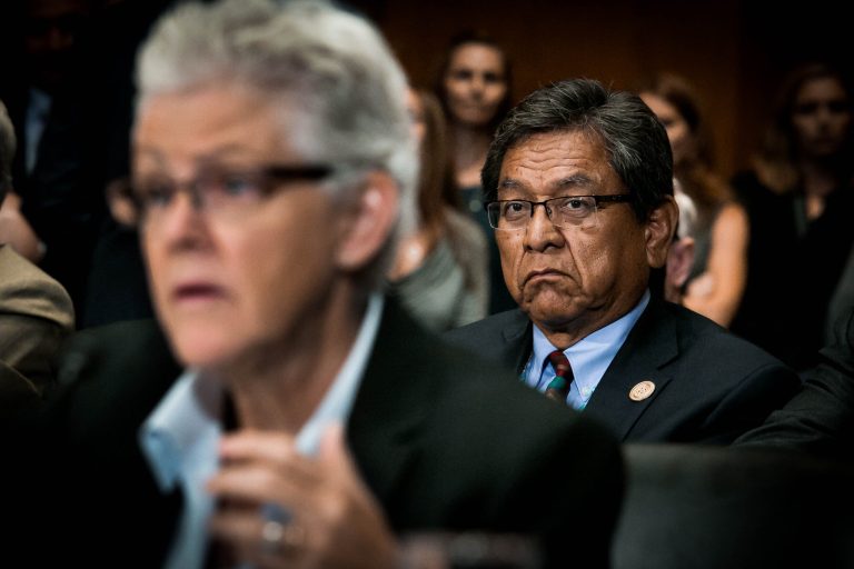 President of Navajo Nation Russell Begaye looks on as EPA Administrator Gina McCarthy testifies on Capitol Hill, Wednesday, September 16, 2015, before the Senate Environment and Public Works Committee. (Graeme Jennings/Washington Examiner)