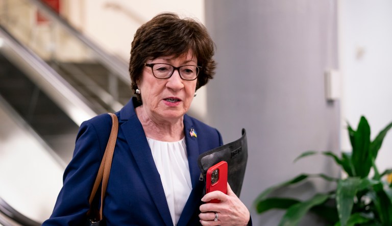 Susan Collins (R-ME) has indicated she will not support a controversial bill ensuring access to contraception when it gets to the Senate. Pictured here: Collins speaks to reporters on Wednesday, May 4, 2022, amid the fallout from a leaked draft Supreme Court opinion that could overturn the landmark Roe v. Wade ruling, at the Capitol in Washington. (AP Photo/J. Scott Applewhite, File)