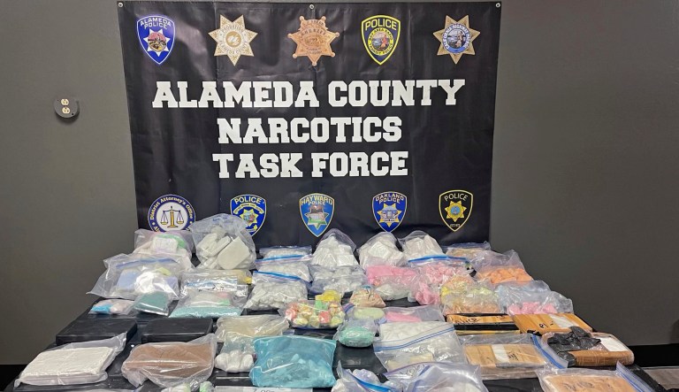 The U.S. is far from seeing the end of the opioid epidemic, fueled in large part by the cheap and ubiquitous synthetic opioid fentanyl. Saturday, April 23, 2022, evidence photo provided by the Alameda County Sheriff's Office shows seized 92.5 pounds (42 kilograms) of illicit fentanyl displayed in Alameda, Calif. The DEA says that just 2 milligrams of fentanyl can be lethal depending on a person's body size, tolerance and past usage. (Alameda County Sheriff's Office via AP)