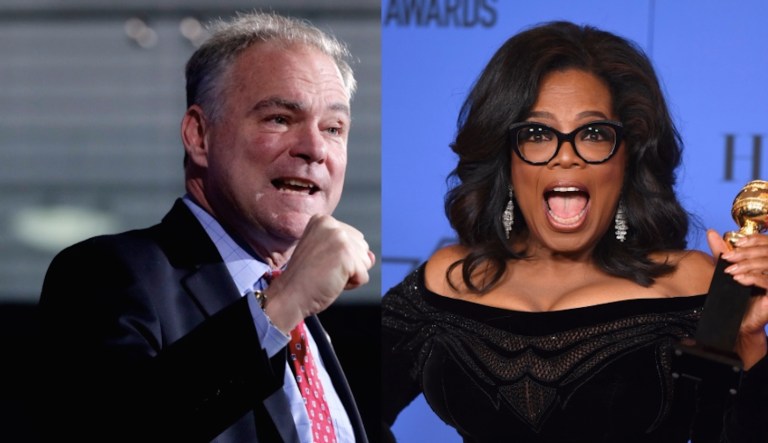 Former vice presidential candidate Sen. Tim Kaine, D-Va., didn't rule out a future presidential run for media icon Oprah Winfrey. (AP Images)