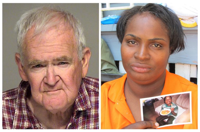   FILE - An undated photo, left, provided by the Milwaukee County Sheriff's Dept. shows John Henry Spooner, 75, who pleaded not guilty and waived his right for a preliminary hearing in the in the May 31 killing of Darius Simmons, 13, during a hearing Monday, June 11, 2012, in Milwaukee. Spooner is charged with one count of first-degree intentional homicide and will stand trial in the fatal shooting of his 13-year-old neighbor, shown in a photo held by his mother, Patricia Larry, right, at her Milwaukee home in a June 2, 2012, file photo. (AP Photos/File)  