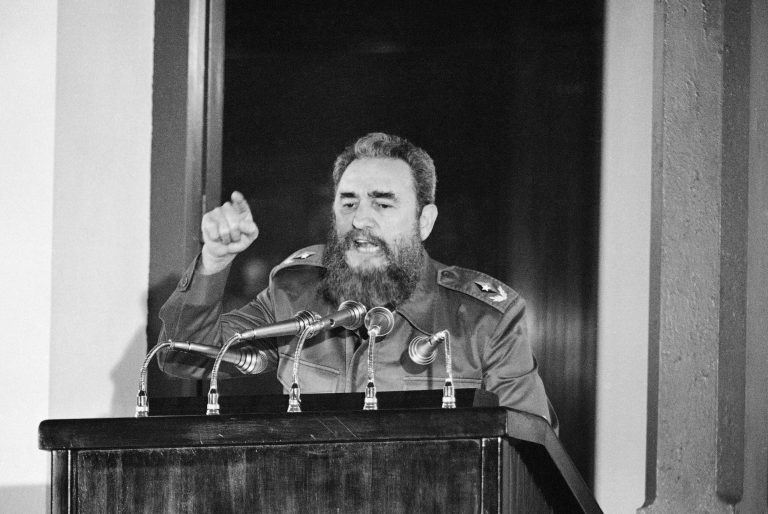 In a 1984 speech to the Cuban people, Cuban President Fidel Castro repeatedly attacked the U.S. and President Reagan during the anniversary of the Cuban Revolution. (AP/Charles Tasnadi)