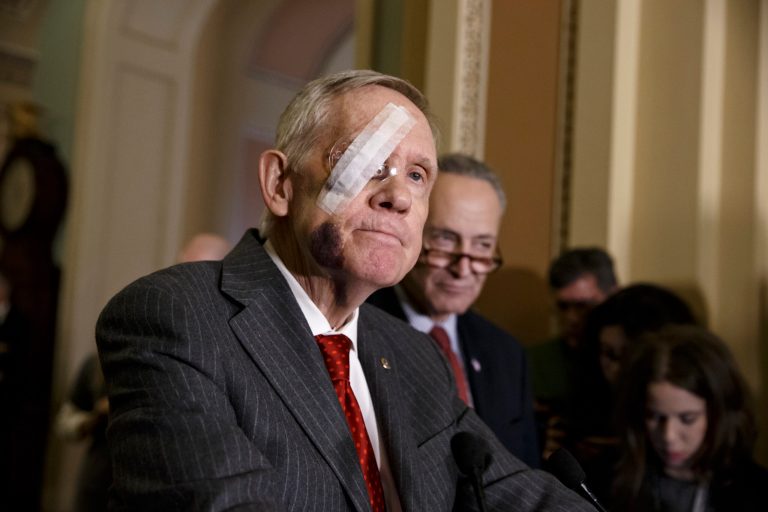 Senate Minority Leader Harry Reid of Nev., joined by Sen. Charles Schumer, D-N.Y., takes questions from reporters during a news conference on Capitol Hill in Washington, Tuesday, Feb. 10, 2015.Â Â 