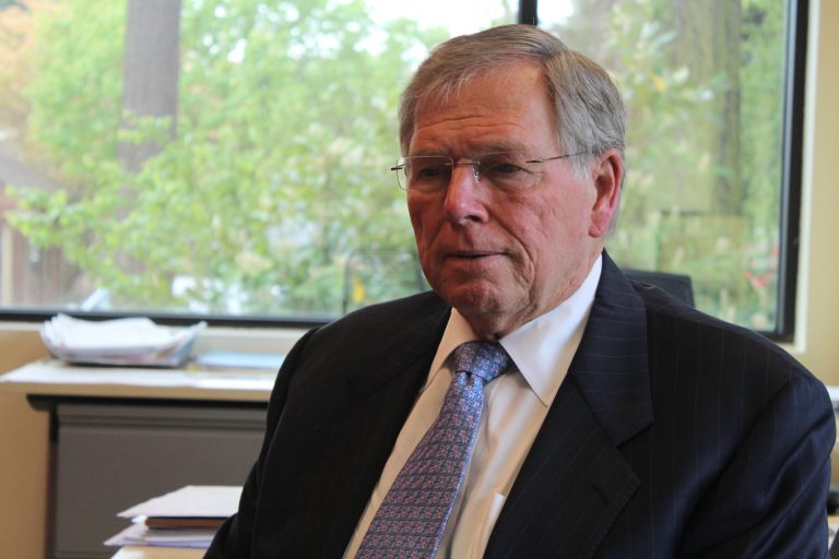 Clyde Hamstreet, a business turnaround expert brought in to fix Oregon's trouble health insurance exchange, speaks to reporters in his office in Durham, Ore., Tuesday, April 15, 2014. Hamstreet is clamping down on spending and who can make financial decisions as he tries to get Cover Oregon back on track. (AP Photo/Jonathan J. Cooper)