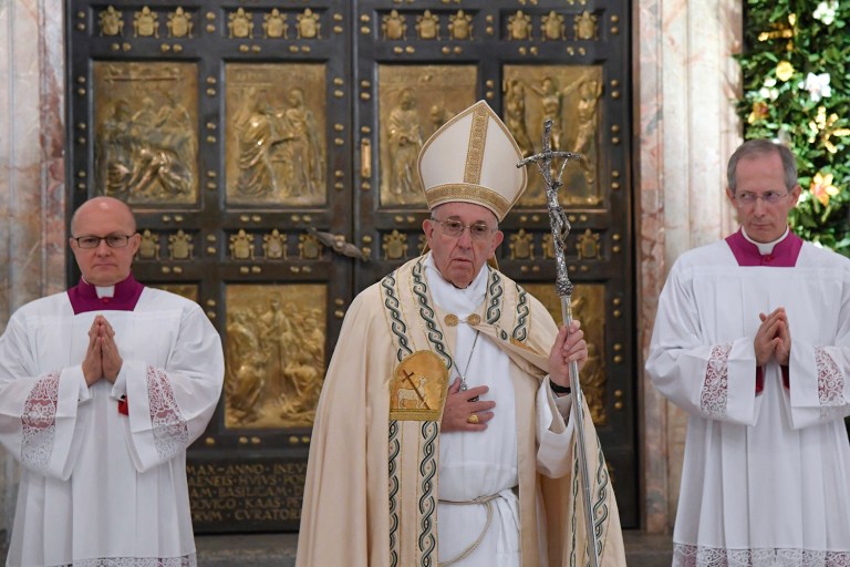 The pope is extending a temporary change that allows ordinary priests, instead of bishops, to absolve women. (Tiziana Fabi/pool photo via AP)