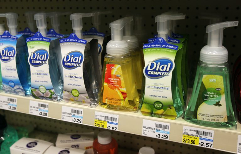 Antibacterial soaps are made by a slew of popular brands such as Dial and Softsoap. (AP Photo/Jim Mone)