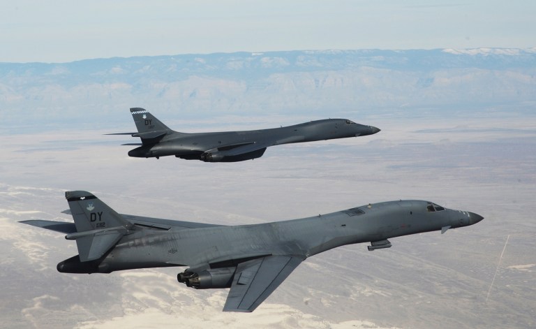 The B-1 Lancer bombers will be flying from Guam in a mission designed to demonstrate the U.S. commitment to not only respond, but to deter a nuclear strike from the North, according to a Pentagon official. (Master Sgt. Kevin J. Gruenwald/U.S. Air Force photo)
