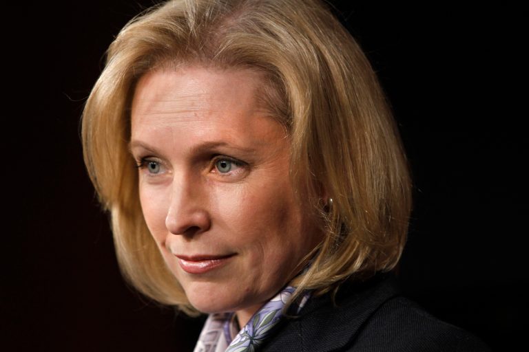   FILE - In this Jan. 31, 2012 file photo, Sen. Kirsten Gillibrand, D-N.Y., listens to a question from the media during a news conference at the Capitol in Washington. (AP Photo/Jacquelyn Martin)  