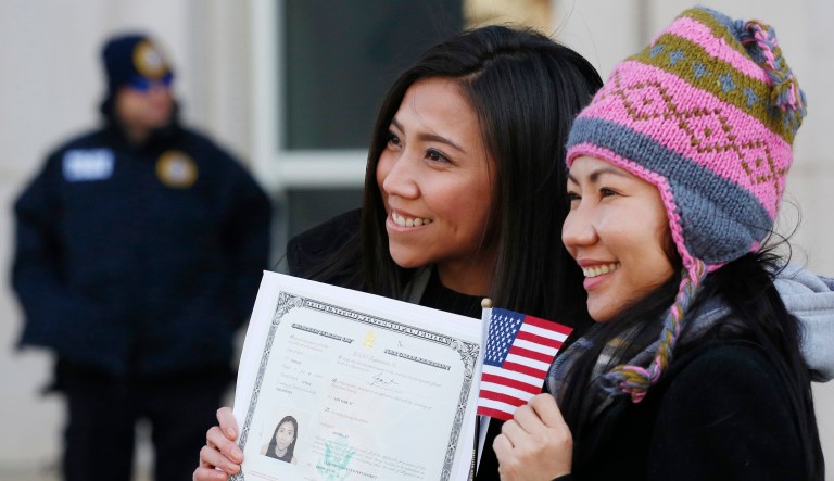 Middle Eastern immigrants had the highest naturalization rate at 83 percent. (AP Photo/Mark Lennihan)