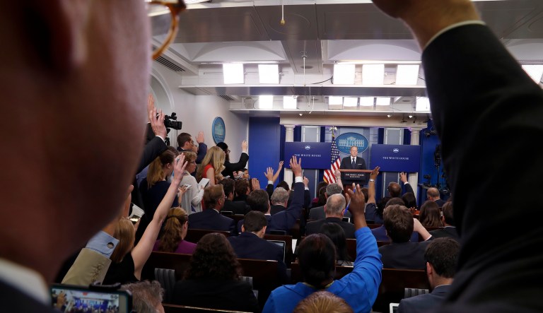 He said reporters are using the briefing to go viral. (AP Photo/Alex Brandon)