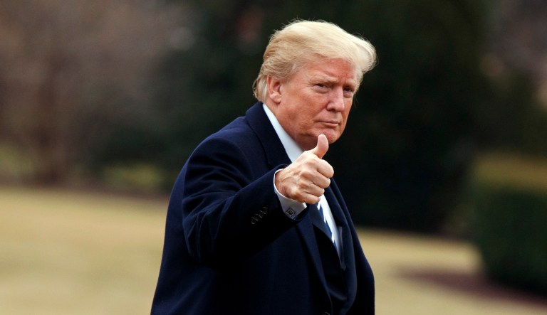 President Trump tweeted in support of a bipartisan government spending deal reached by Senate Majority Leader Mitch McConnell, R-Ky., and Senate Minority Leader Chuck Schumer, D-N.Y. (AP Photo/Evan Vucci)